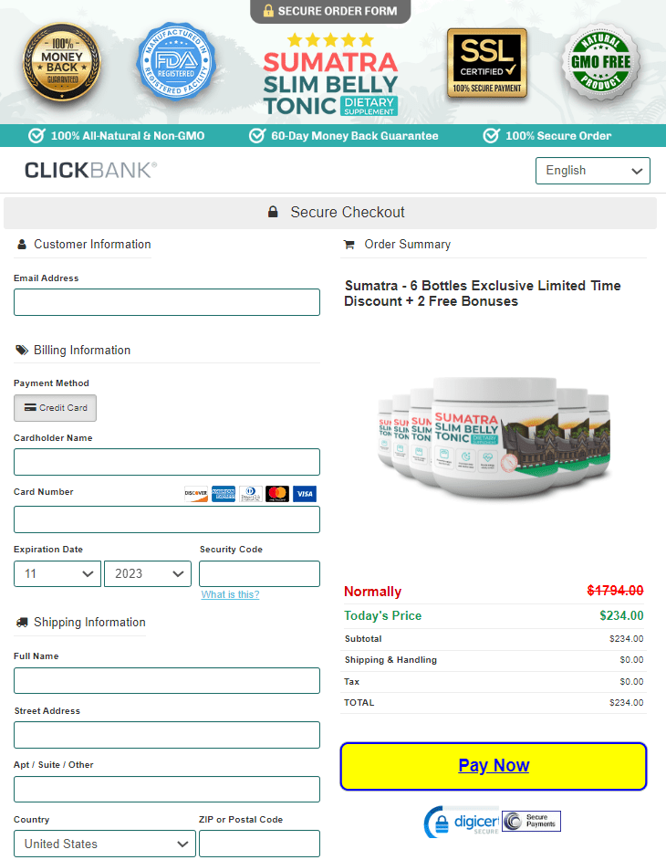 Sumatra Slim Belly Tonic order page